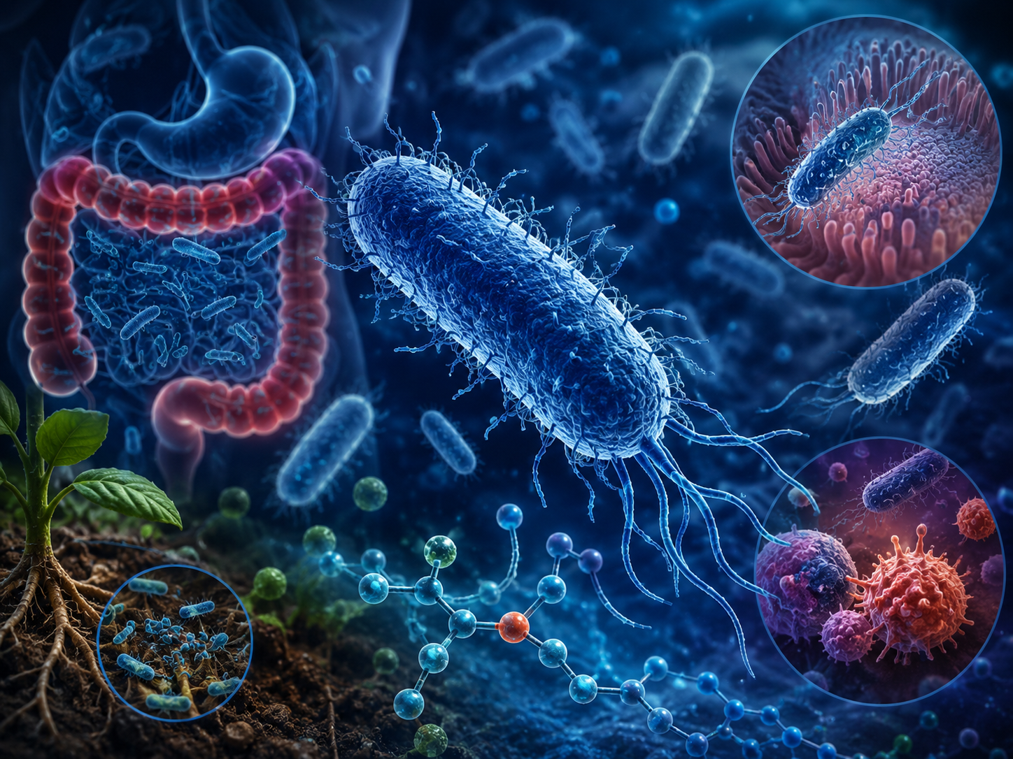 Bacteria cells under electron microscope